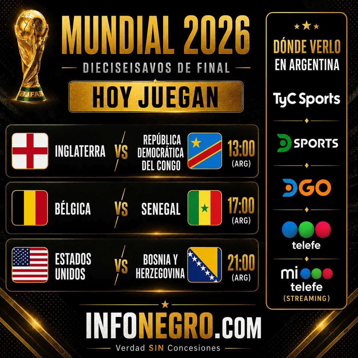Inglaterra quiere evitar el golpe, Bélgica busca confirmar su favoritismo y Estados Unidos juega una final en casa