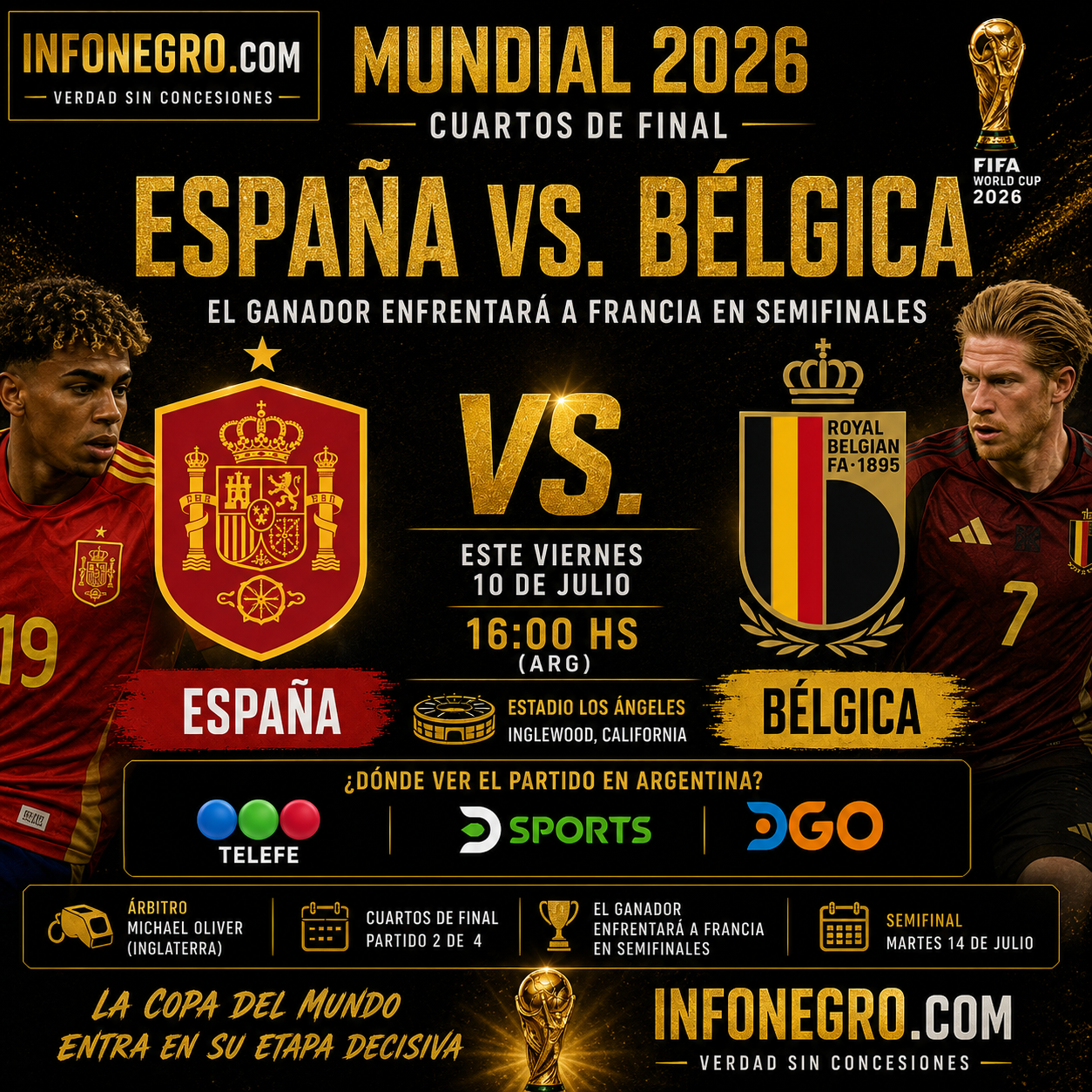 España y Bélgica definen al rival de Francia en las semifinales del Mundial 2026